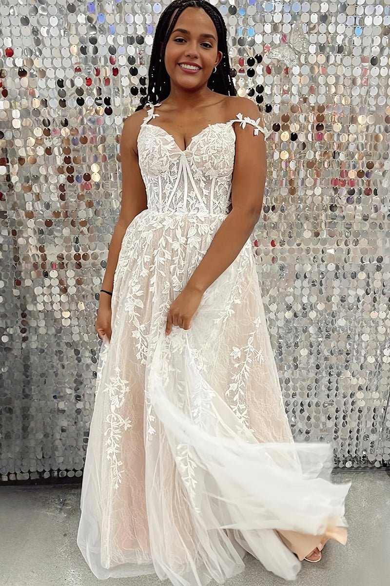 A-line Sweetheart Lace Tulle Prom Dress with Slit