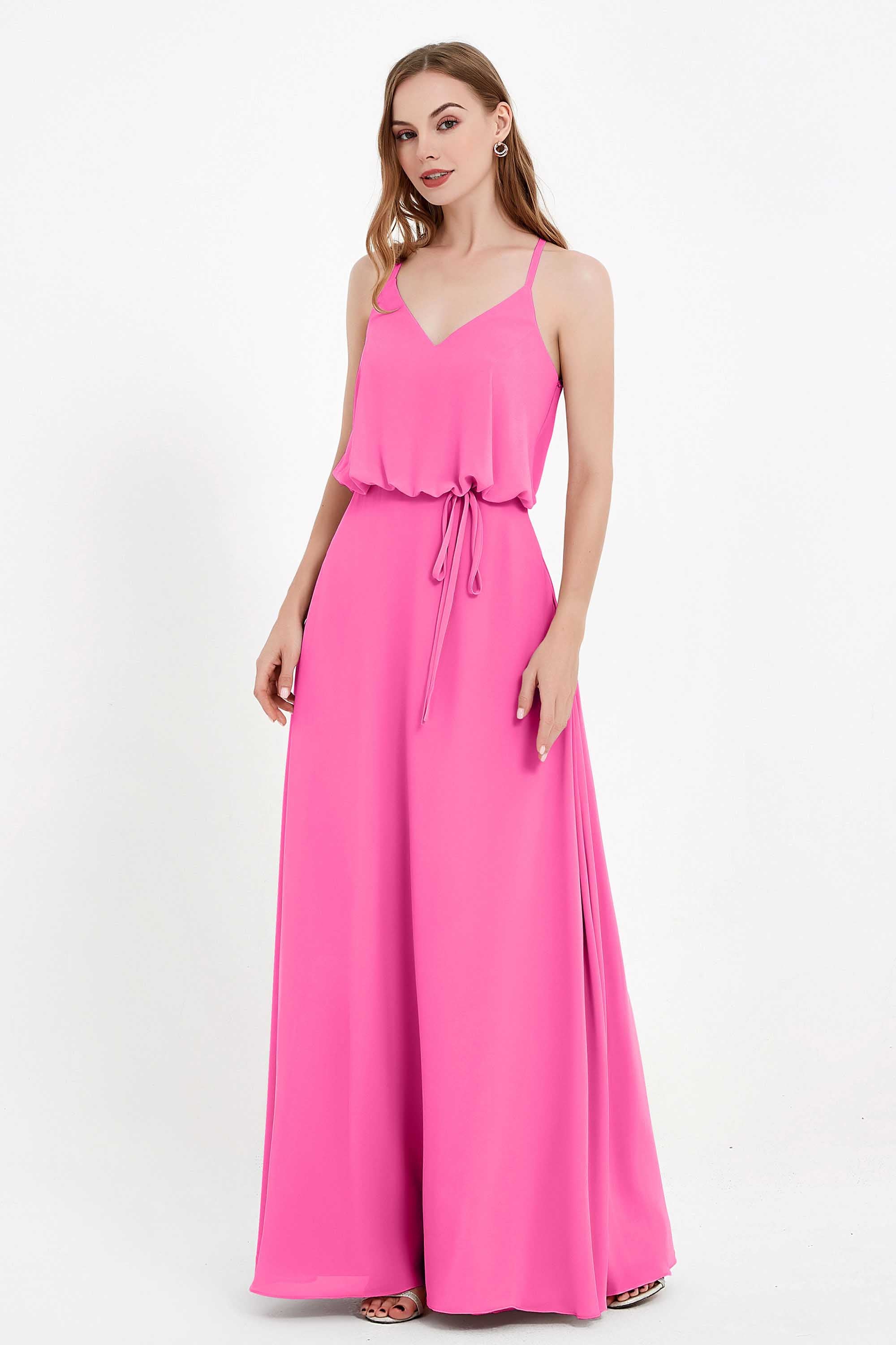 Spaghetti Straps Chiffon Bridesmaid Dress Boho Floor Length Formal Evening Dresses Gowns