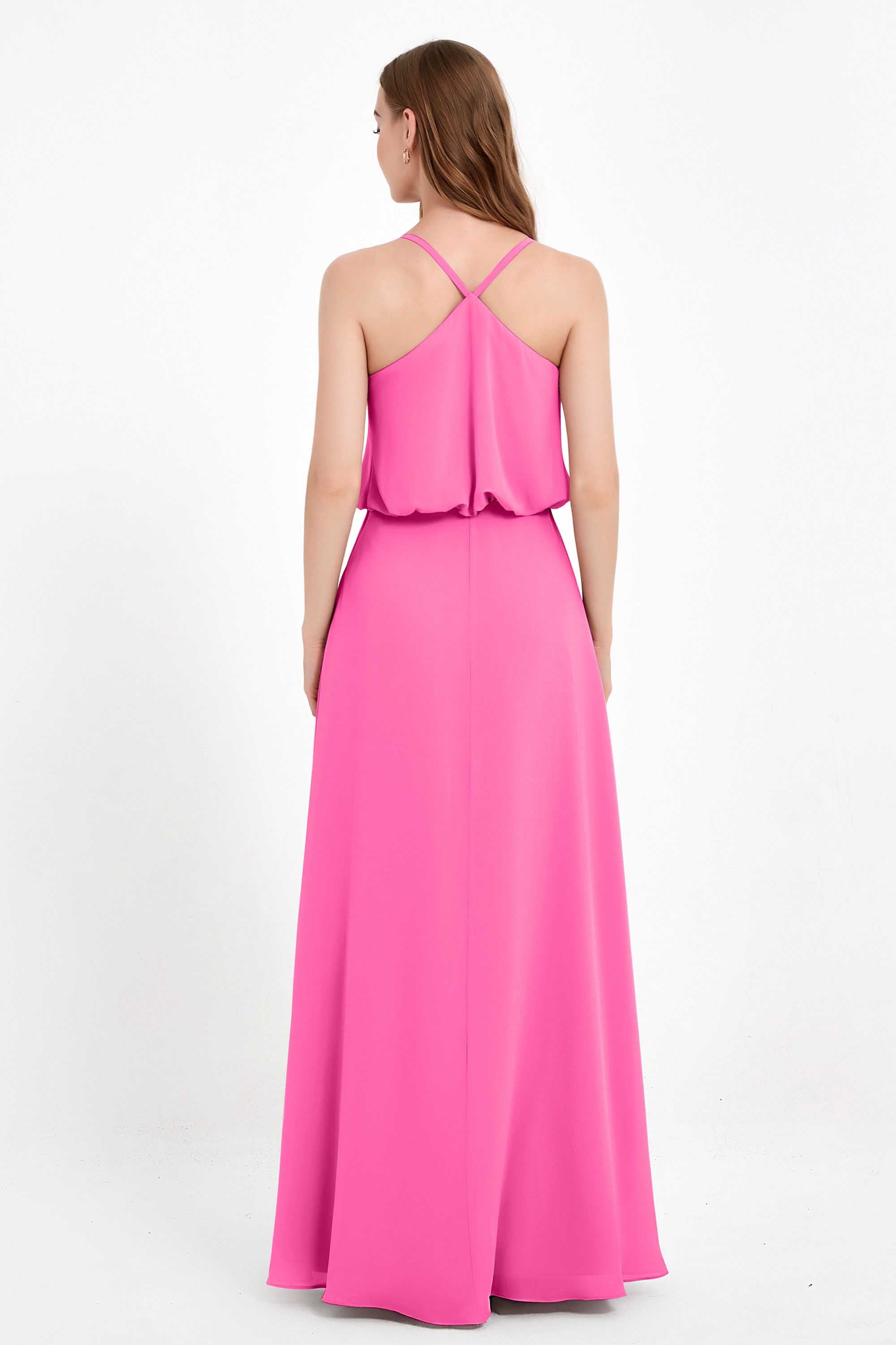 Spaghetti Straps Chiffon Bridesmaid Dress Boho Floor Length Formal Evening Dresses Gowns