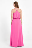 Spaghetti Straps Chiffon Bridesmaid Dress Boho Floor Length Formal Evening Dresses Gowns