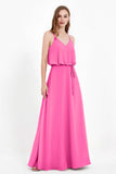 Spaghetti Straps Chiffon Bridesmaid Dress Boho Floor Length Formal Evening Dresses Gowns