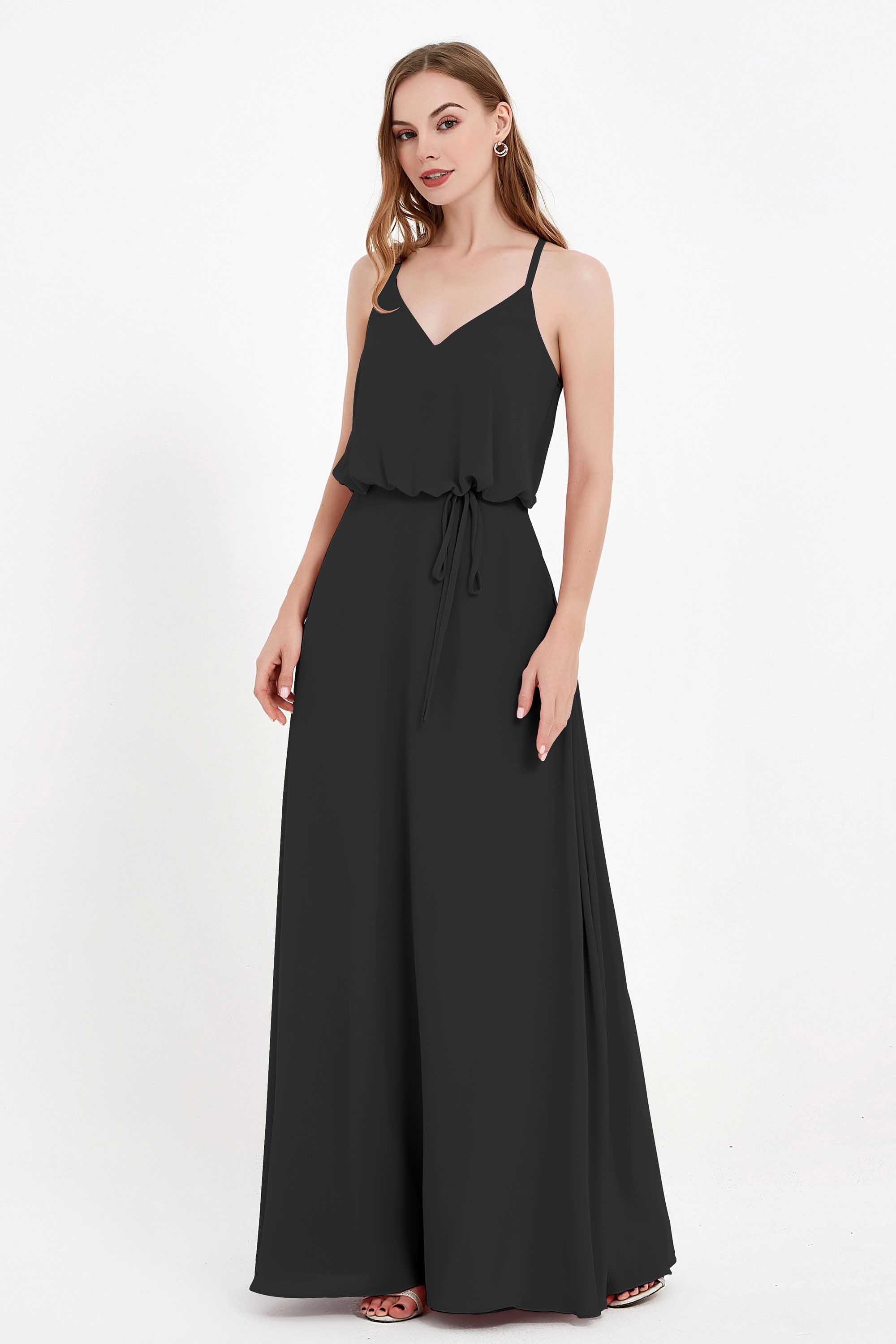Spaghetti Straps Chiffon Bridesmaid Dress Boho Floor Length Formal Evening Dresses Gowns