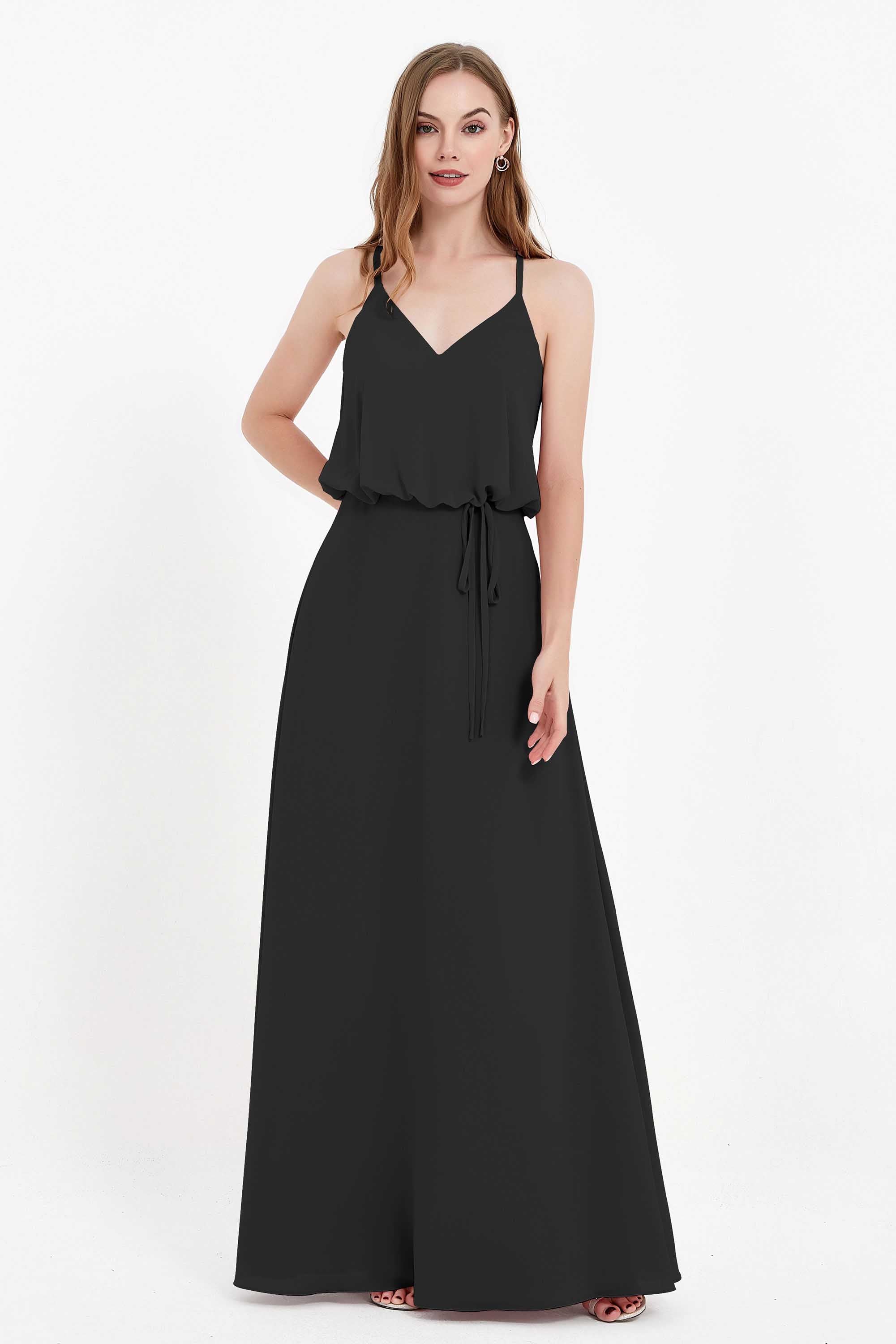 Spaghetti Straps Chiffon Bridesmaid Dress Boho Floor Length Formal Evening Dresses Gowns