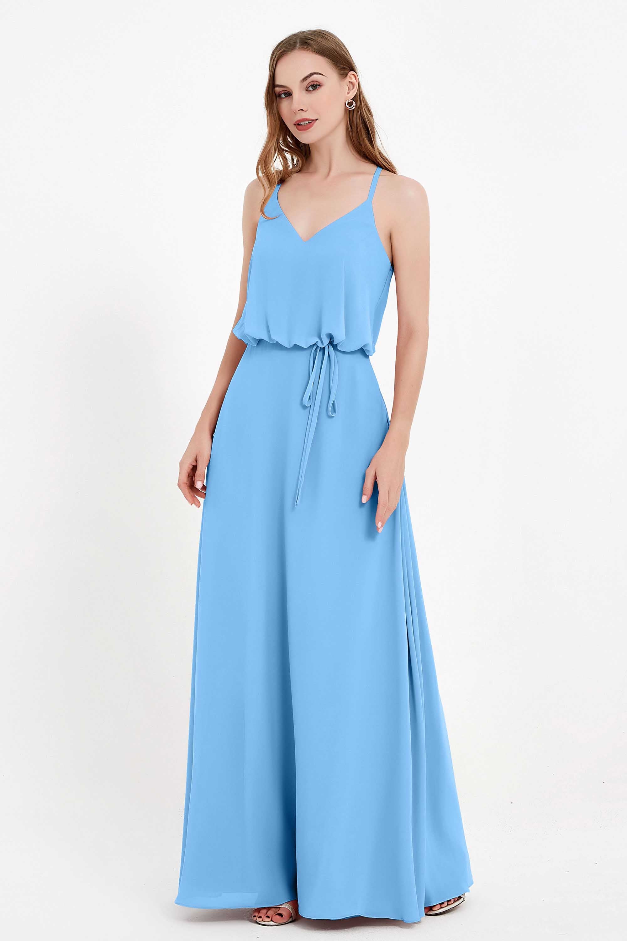 Spaghetti Straps Chiffon Bridesmaid Dress Boho Floor Length Formal Evening Dresses Gowns