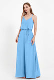Spaghetti Straps Chiffon Bridesmaid Dress Boho Floor Length Formal Evening Dresses Gowns
