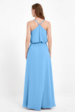 Spaghetti Straps Chiffon Bridesmaid Dress Boho Floor Length Formal Evening Dresses Gowns