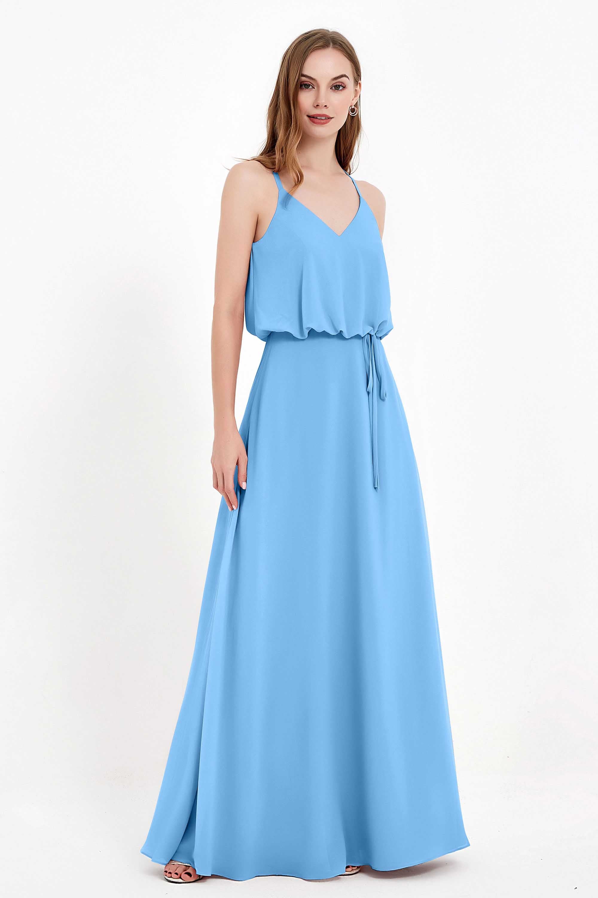 Spaghetti Straps Chiffon Bridesmaid Dress Boho Floor Length Formal Evening Dresses Gowns
