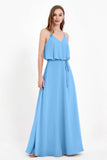 Spaghetti Straps Chiffon Bridesmaid Dress Boho Floor Length Formal Evening Dresses Gowns