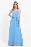 Spaghetti Straps Chiffon Bridesmaid Dress Boho Floor Length Formal Evening Dresses Gowns
