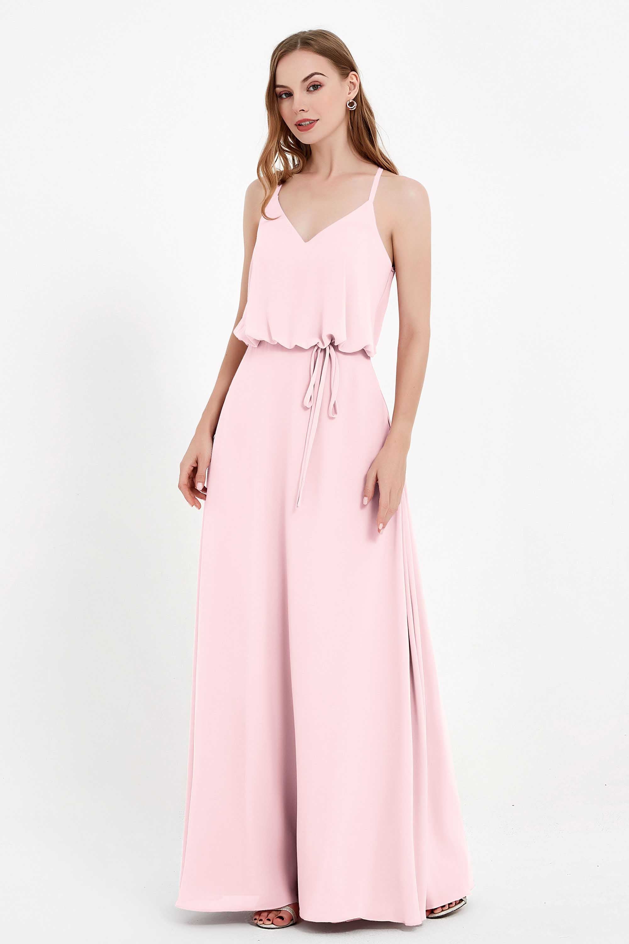 Spaghetti Straps Chiffon Bridesmaid Dress Boho Floor Length Formal Evening Dresses Gowns