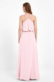 Spaghetti Straps Chiffon Bridesmaid Dress Boho Floor Length Formal Evening Dresses Gowns