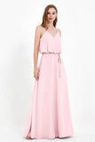 Spaghetti Straps Chiffon Bridesmaid Dress Boho Floor Length Formal Evening Dresses Gowns