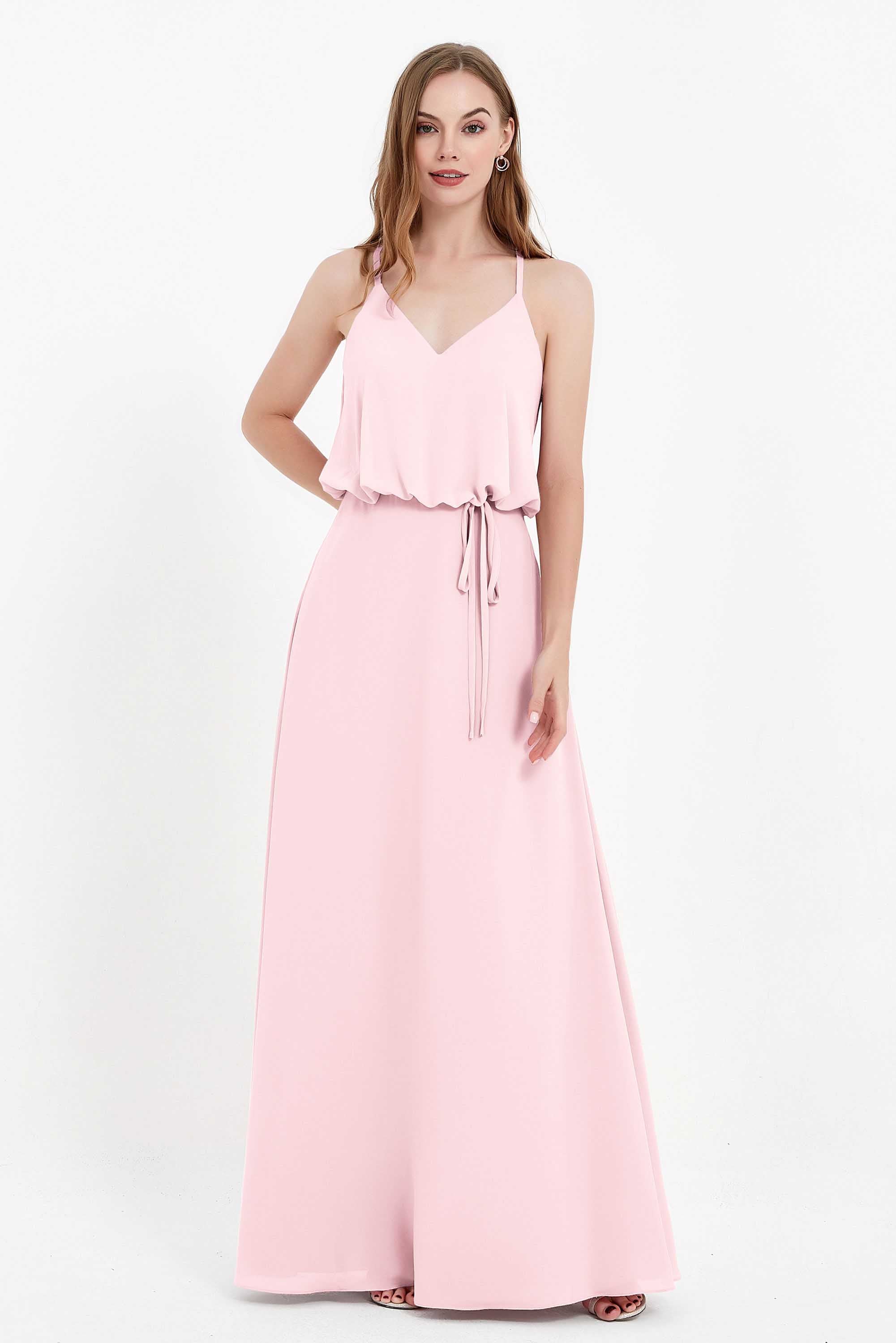 Spaghetti Straps Chiffon Bridesmaid Dress Boho Floor Length Formal Evening Dresses Gowns