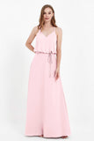 Spaghetti Straps Chiffon Bridesmaid Dress Boho Floor Length Formal Evening Dresses Gowns