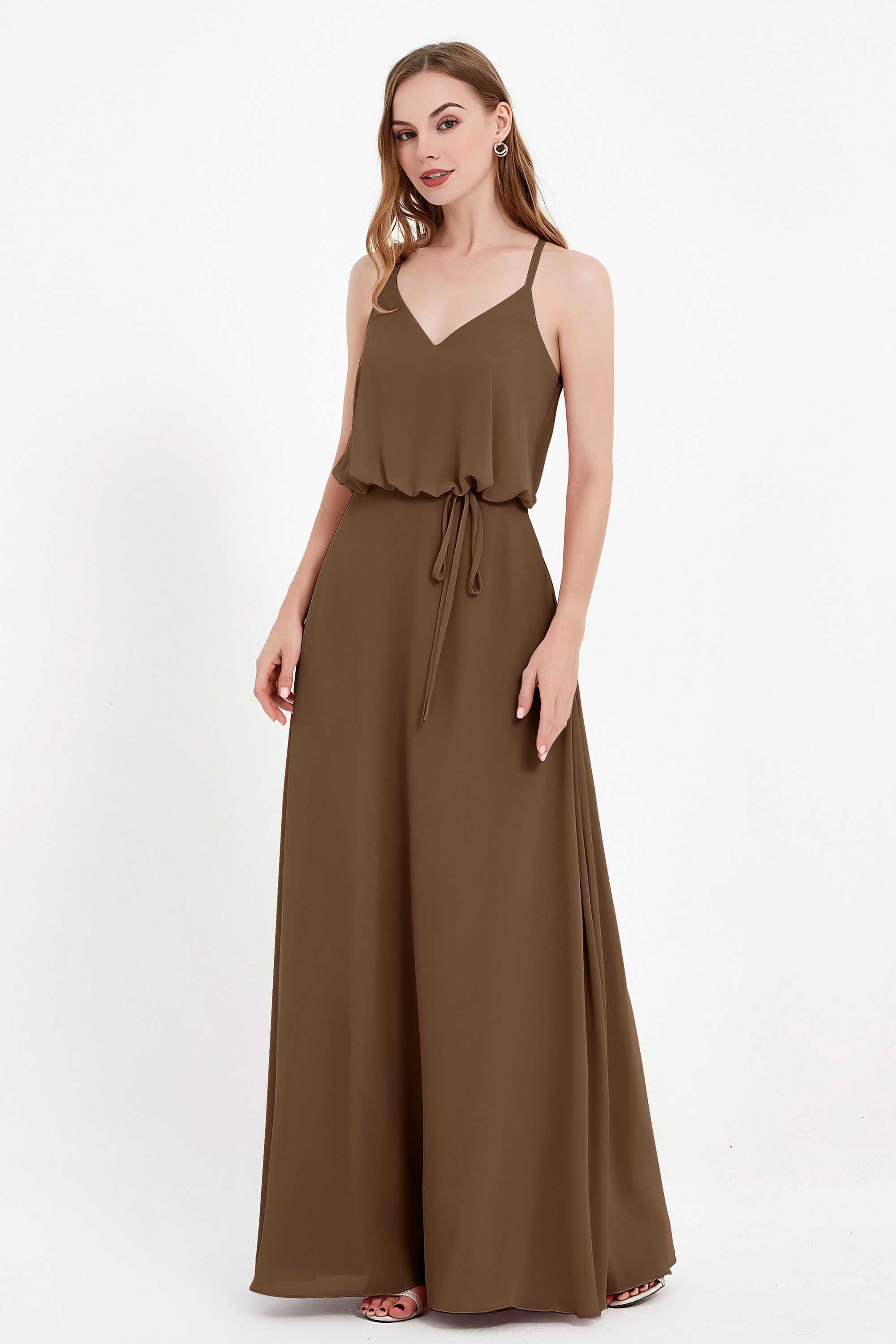 Spaghetti Straps Chiffon Bridesmaid Dress Boho Floor Length Formal Evening Dresses Gowns