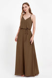 Spaghetti Straps Chiffon Bridesmaid Dress Boho Floor Length Formal Evening Dresses Gowns