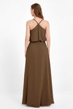 Spaghetti Straps Chiffon Bridesmaid Dress Boho Floor Length Formal Evening Dresses Gowns