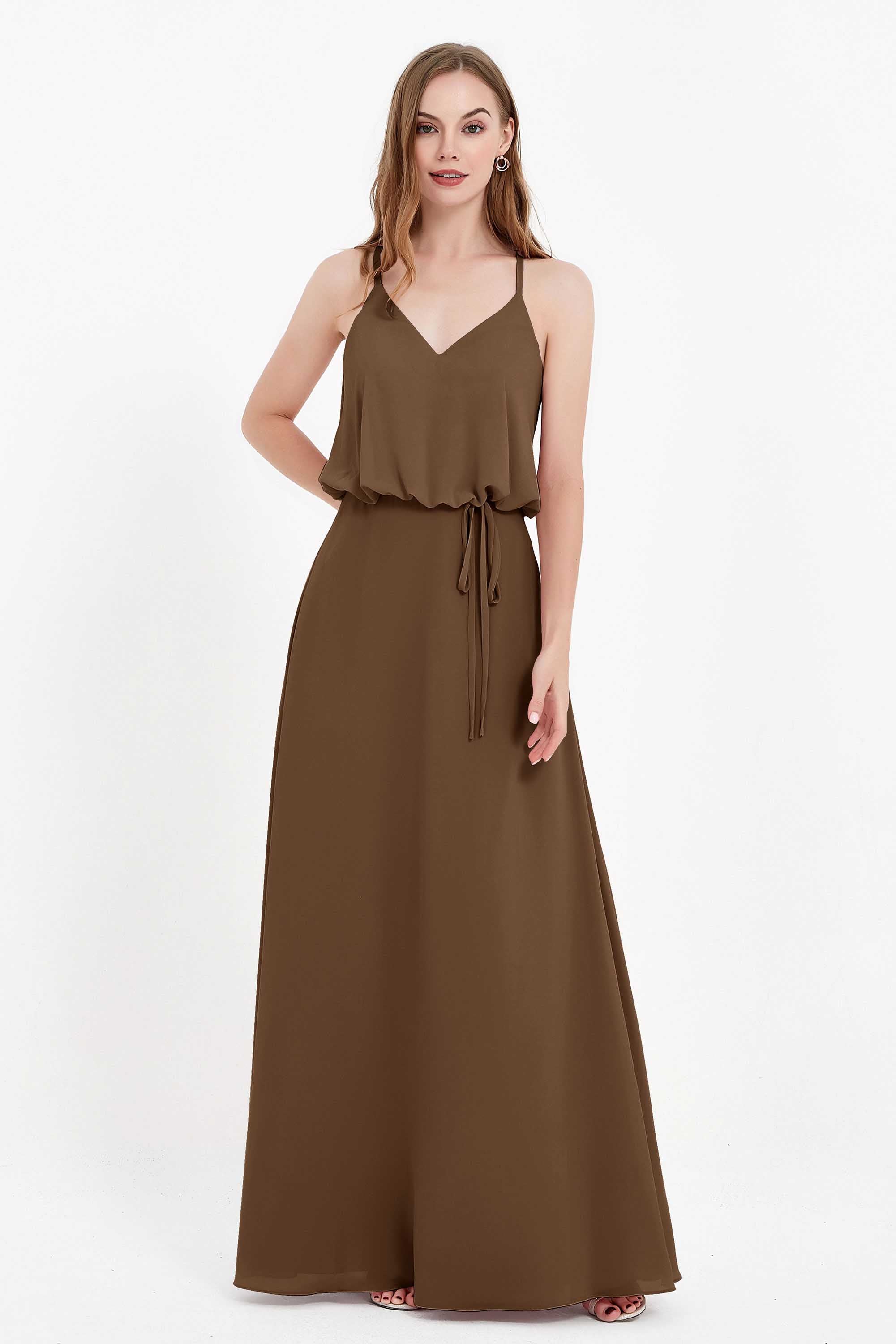 Spaghetti Straps Chiffon Bridesmaid Dress Boho Floor Length Formal Evening Dresses Gowns