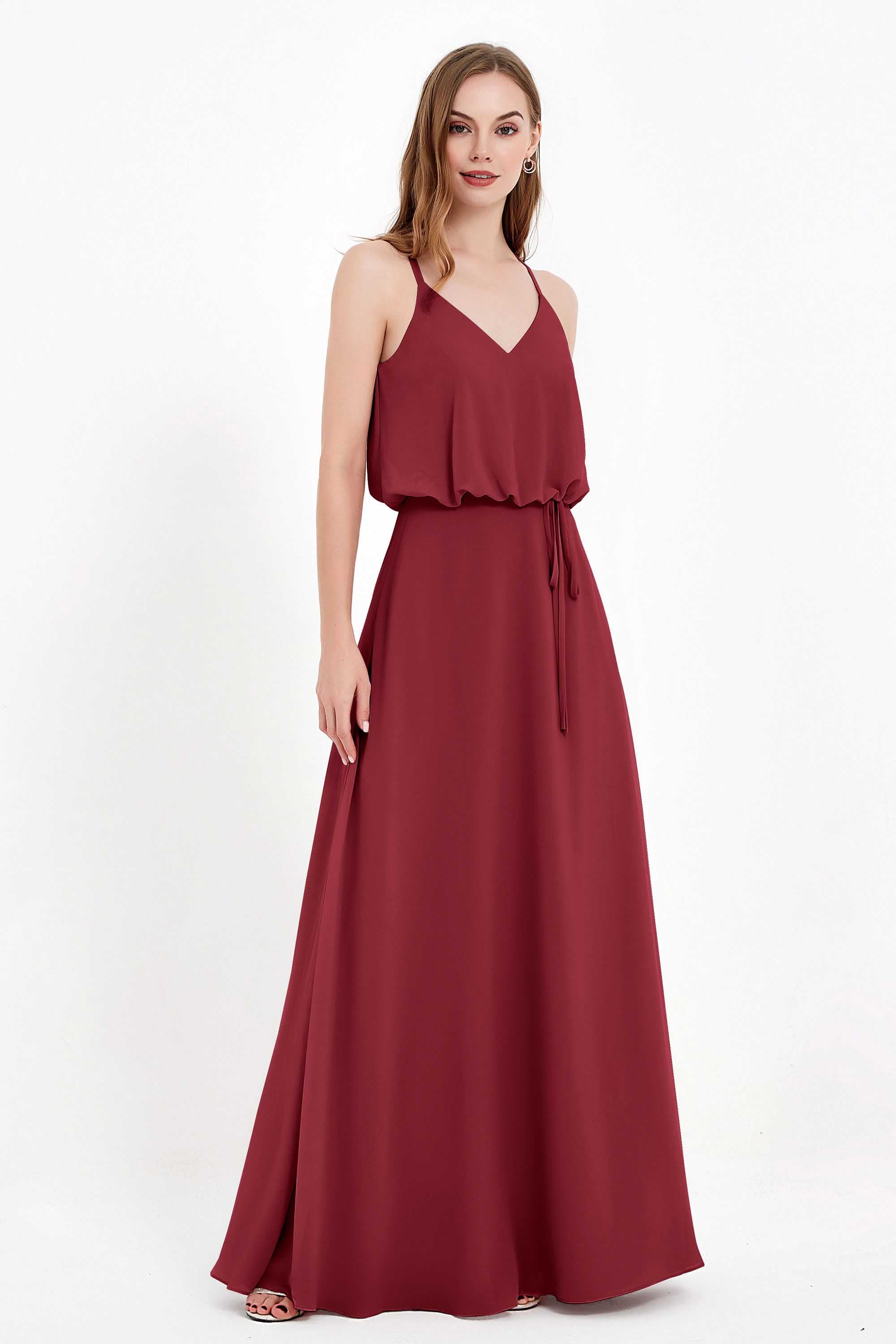 Spaghetti Straps Chiffon Bridesmaid Dress Boho Floor Length Formal Evening Dresses Gowns