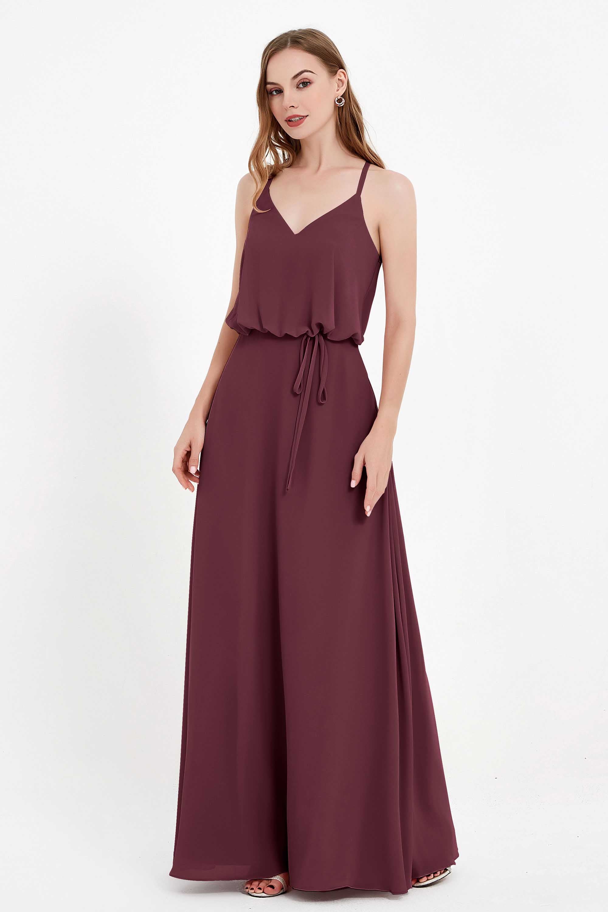 Spaghetti Straps Chiffon Bridesmaid Dress Boho Floor Length Formal Evening Dresses Gowns