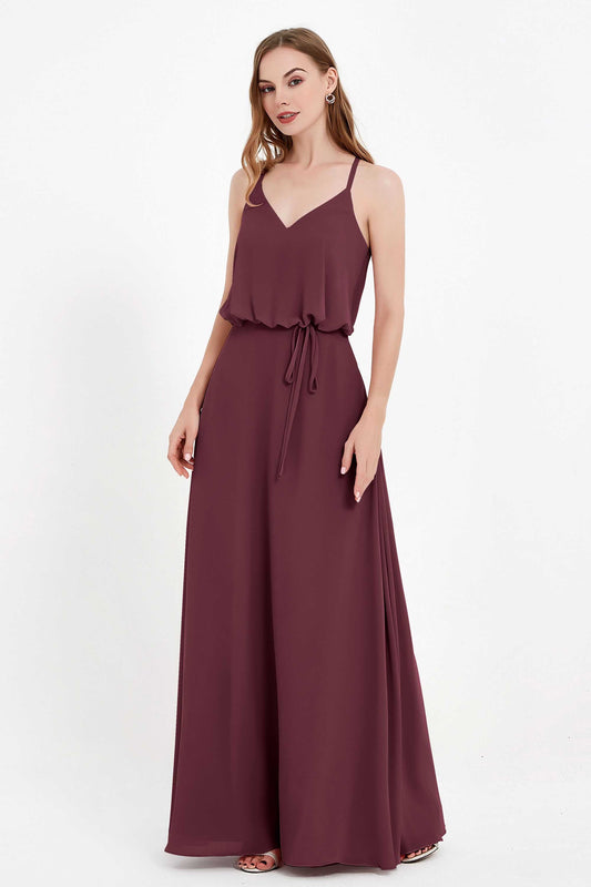 Spaghetti Straps Chiffon Bridesmaid Dress Boho Floor Length Formal Evening Dresses Gowns