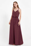 Spaghetti Straps Chiffon Bridesmaid Dress Boho Floor Length Formal Evening Dresses Gowns
