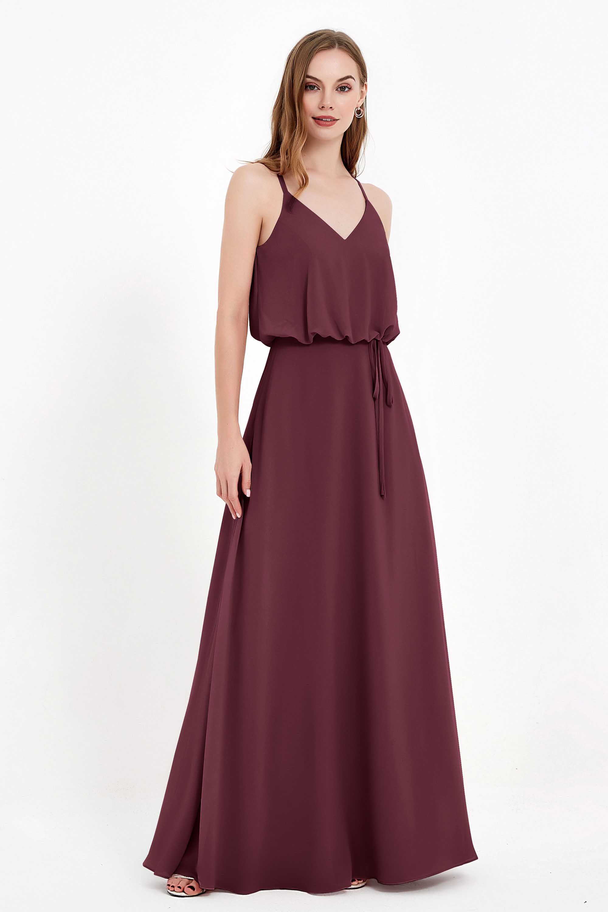Spaghetti Straps Chiffon Bridesmaid Dress Boho Floor Length Formal Evening Dresses Gowns