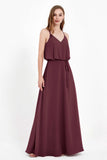 Spaghetti Straps Chiffon Bridesmaid Dress Boho Floor Length Formal Evening Dresses Gowns