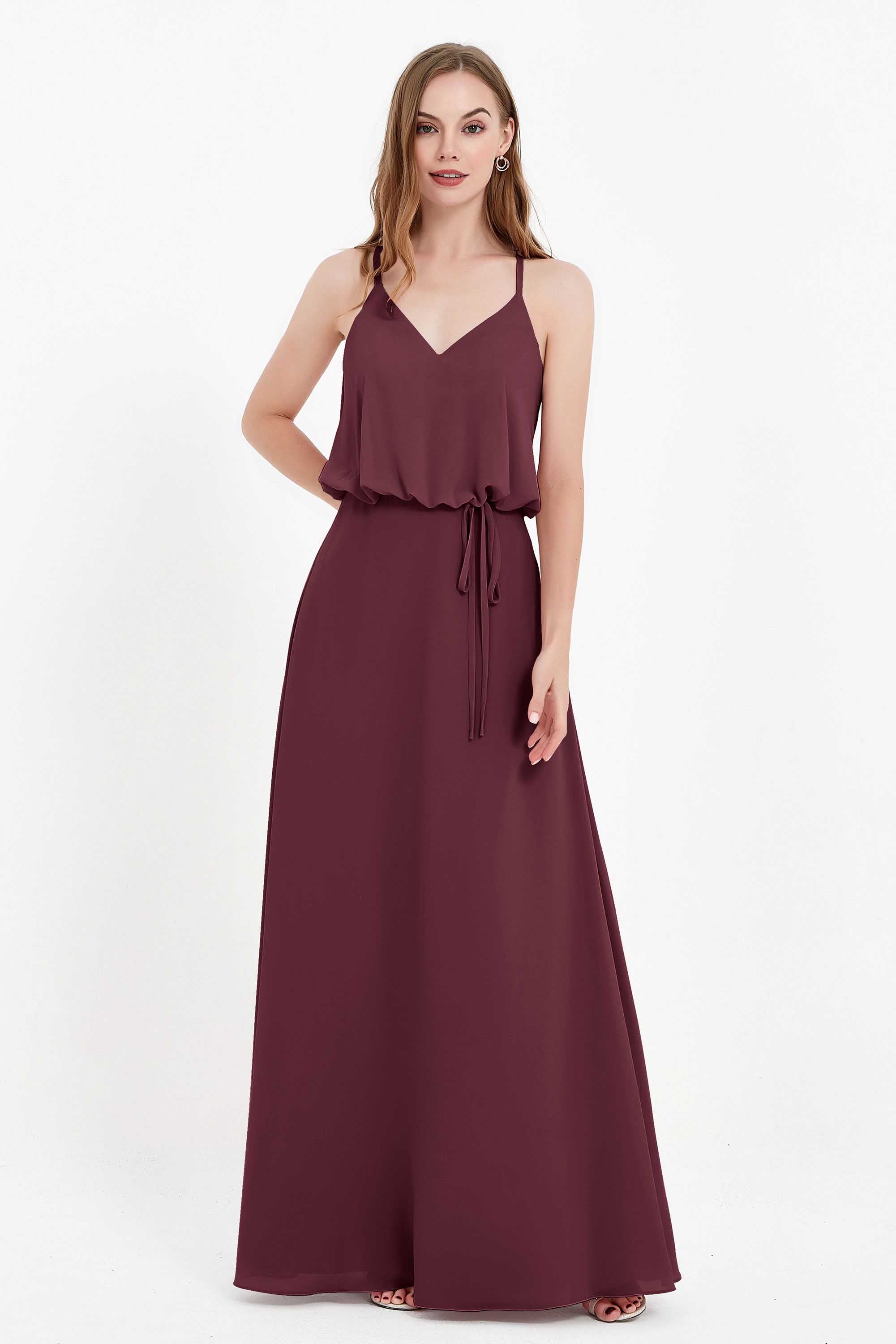 Spaghetti Straps Chiffon Bridesmaid Dress Boho Floor Length Formal Evening Dresses Gowns
