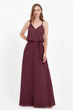 Spaghetti Straps Chiffon Bridesmaid Dress Boho Floor Length Formal Evening Dresses Gowns