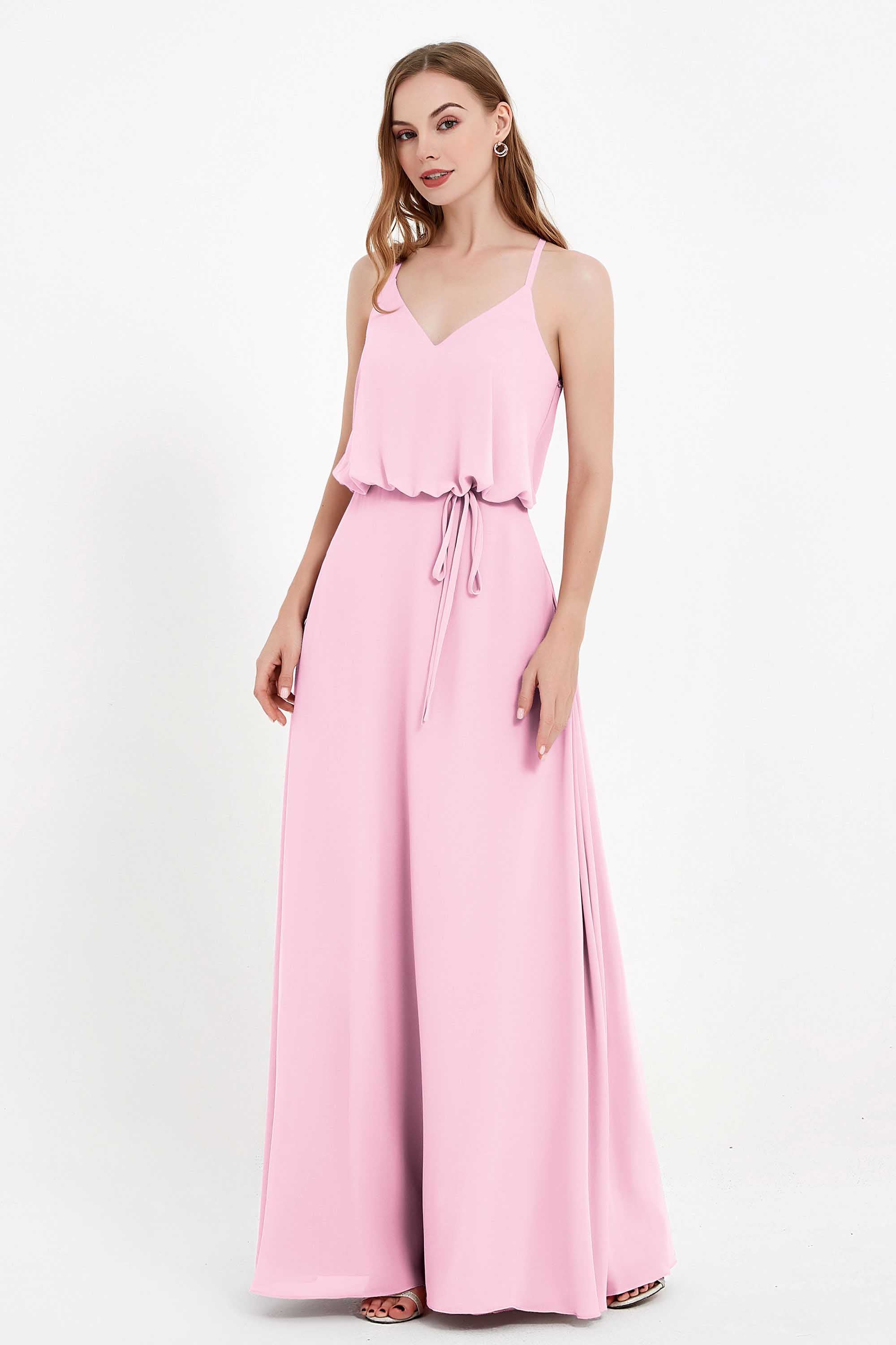 Spaghetti Straps Chiffon Bridesmaid Dress Boho Floor Length Formal Evening Dresses Gowns