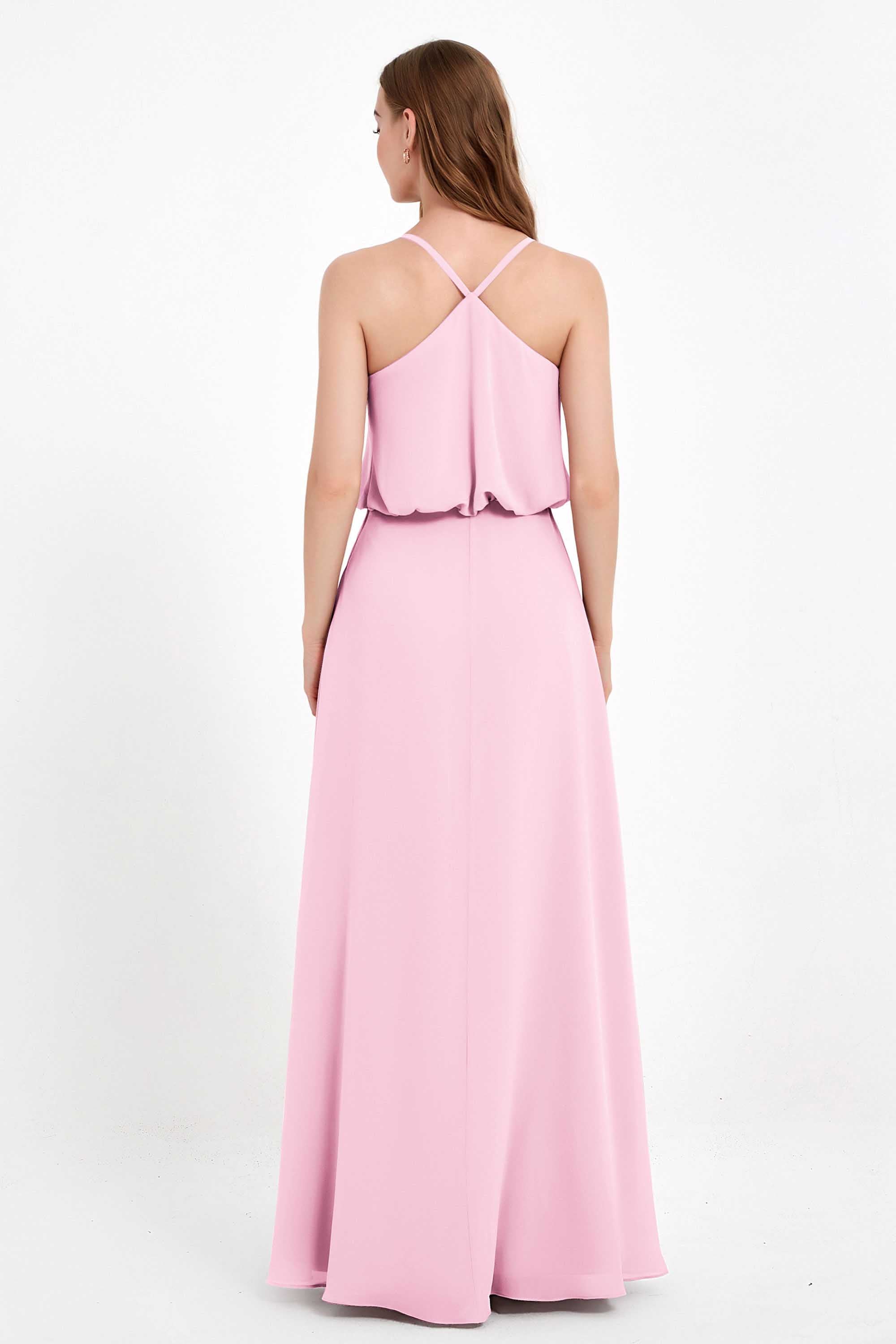 Spaghetti Straps Chiffon Bridesmaid Dress Boho Floor Length Formal Evening Dresses Gowns
