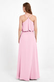 Spaghetti Straps Chiffon Bridesmaid Dress Boho Floor Length Formal Evening Dresses Gowns