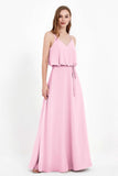 Spaghetti Straps Chiffon Bridesmaid Dress Boho Floor Length Formal Evening Dresses Gowns