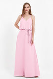 Spaghetti Straps Chiffon Bridesmaid Dress Boho Floor Length Formal Evening Dresses Gowns