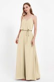 Spaghetti Straps Chiffon Bridesmaid Dress Boho Floor Length Formal Evening Dresses Gowns