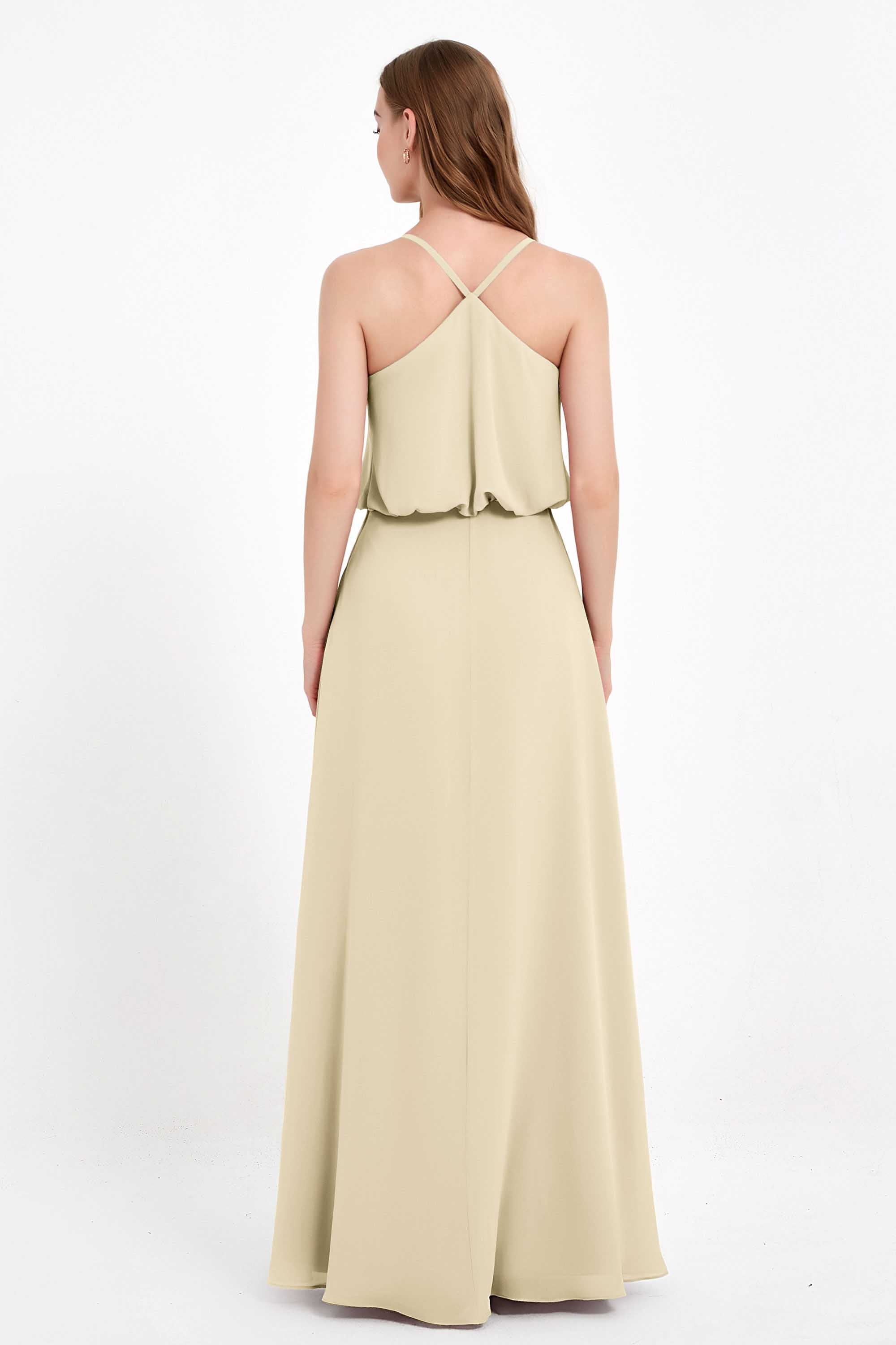 Spaghetti Straps Chiffon Bridesmaid Dress Boho Floor Length Formal Evening Dresses Gowns