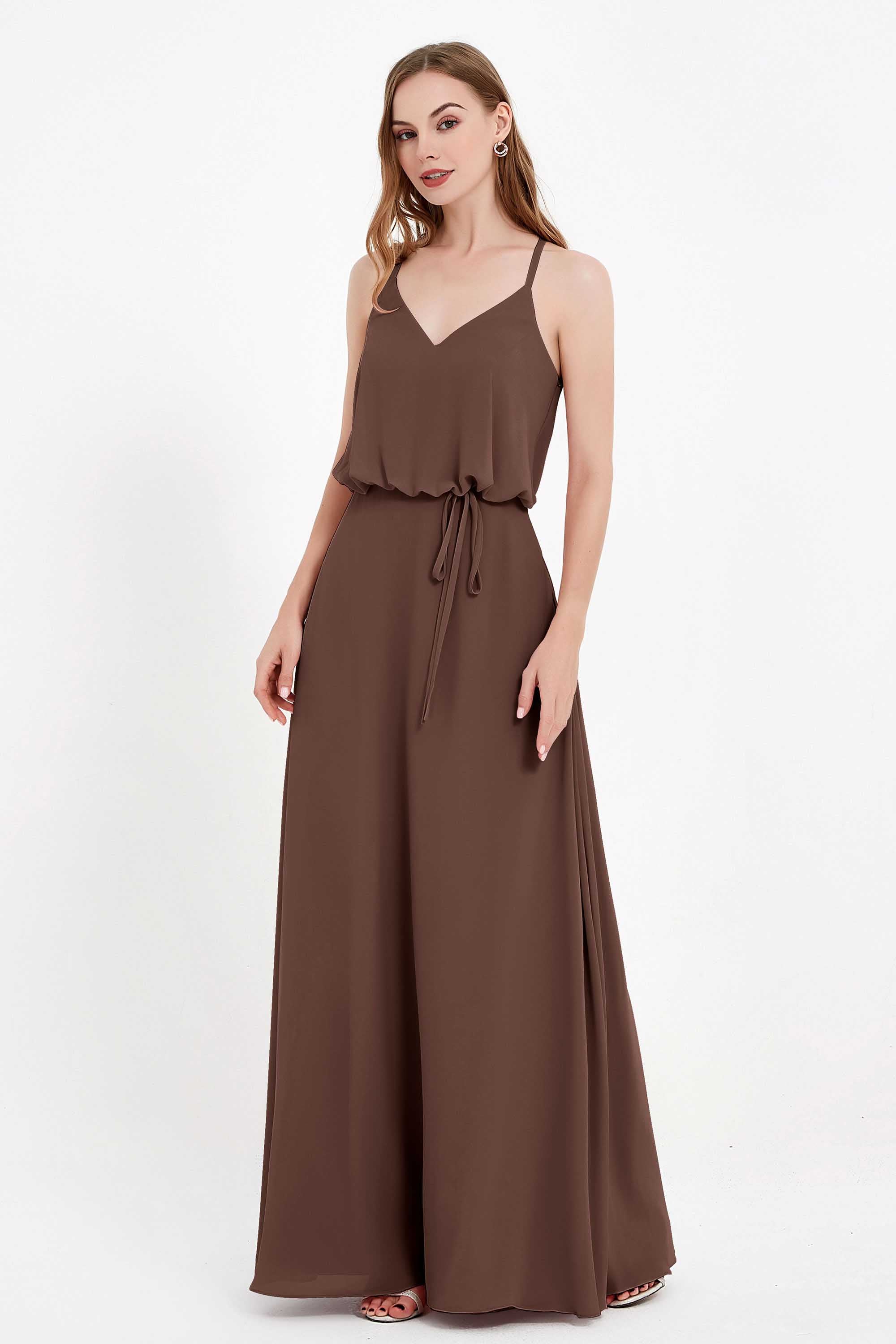 Spaghetti Straps Chiffon Bridesmaid Dress Boho Floor Length Formal Evening Dresses Gowns