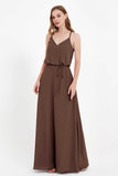 Spaghetti Straps Chiffon Bridesmaid Dress Boho Floor Length Formal Evening Dresses Gowns