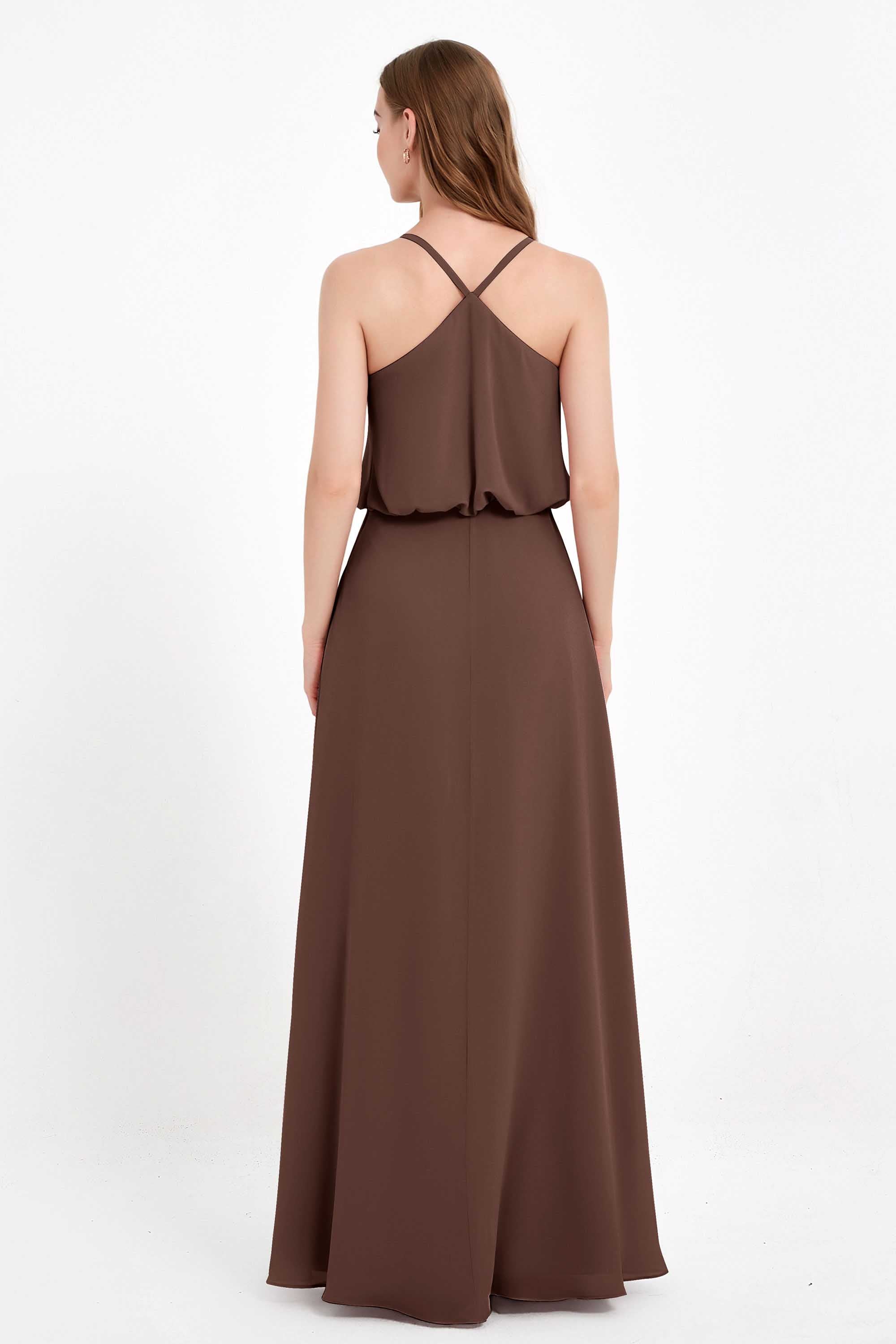 Spaghetti Straps Chiffon Bridesmaid Dress Boho Floor Length Formal Evening Dresses Gowns