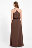 Spaghetti Straps Chiffon Bridesmaid Dress Boho Floor Length Formal Evening Dresses Gowns
