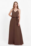 Spaghetti Straps Chiffon Bridesmaid Dress Boho Floor Length Formal Evening Dresses Gowns