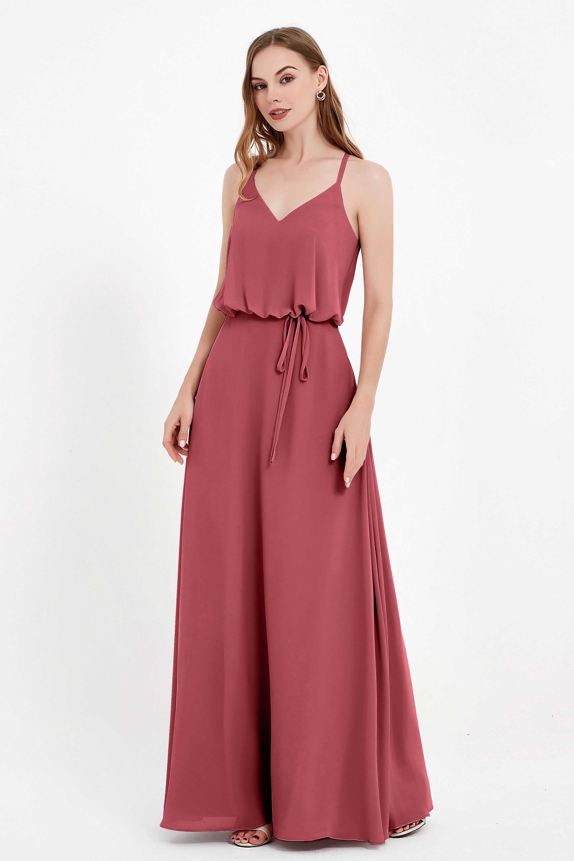 Spaghetti Straps Chiffon Bridesmaid Dress Boho Floor Length Formal Evening Dresses Gowns