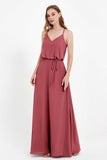 Spaghetti Straps Chiffon Bridesmaid Dress Boho Floor Length Formal Evening Dresses Gowns