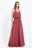 Spaghetti Straps Chiffon Bridesmaid Dress Boho Floor Length Formal Evening Dresses Gowns