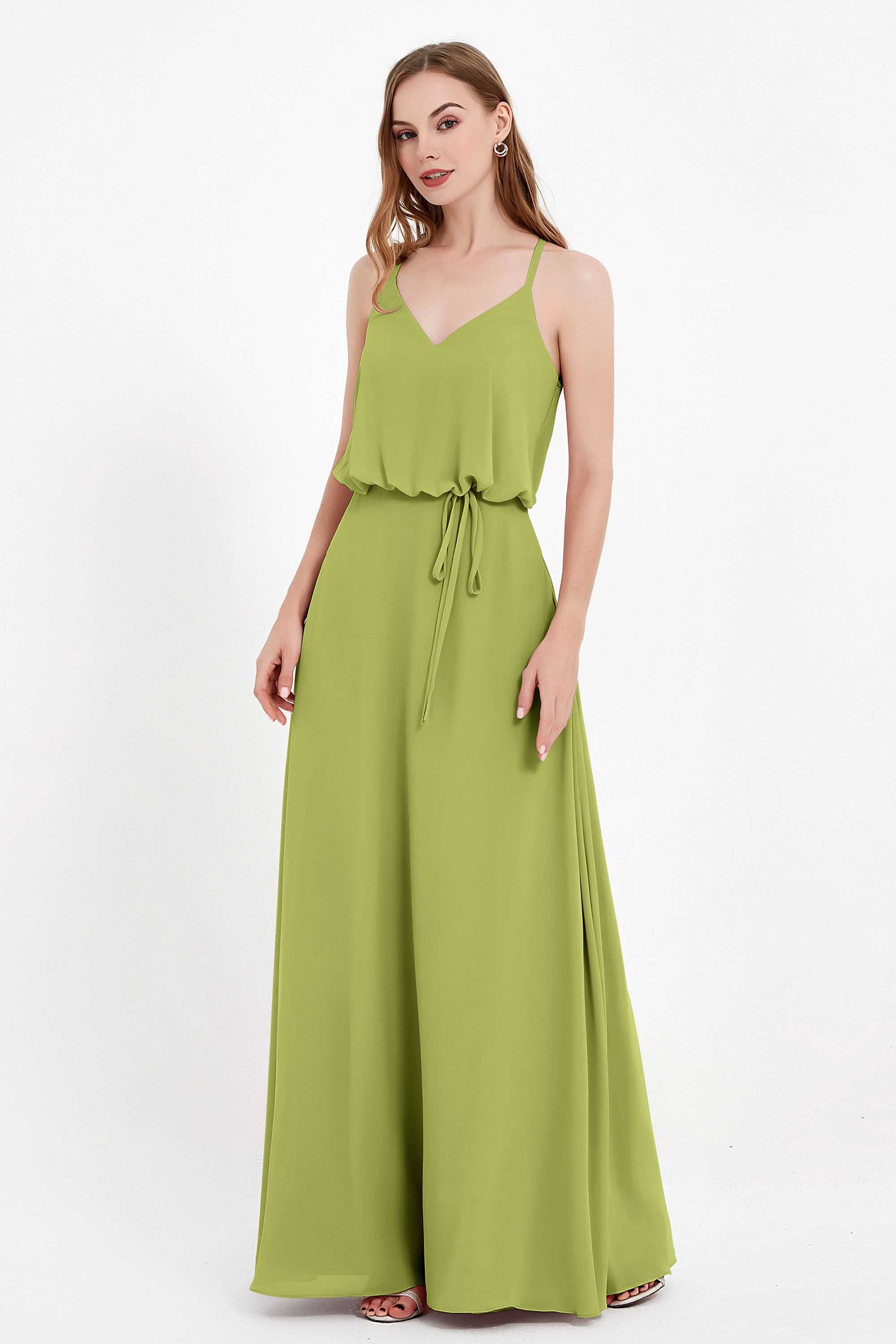 Spaghetti Straps Chiffon Bridesmaid Dress Boho Floor Length Formal Evening Dresses Gowns