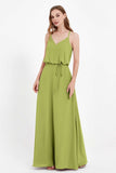 Spaghetti Straps Chiffon Bridesmaid Dress Boho Floor Length Formal Evening Dresses Gowns