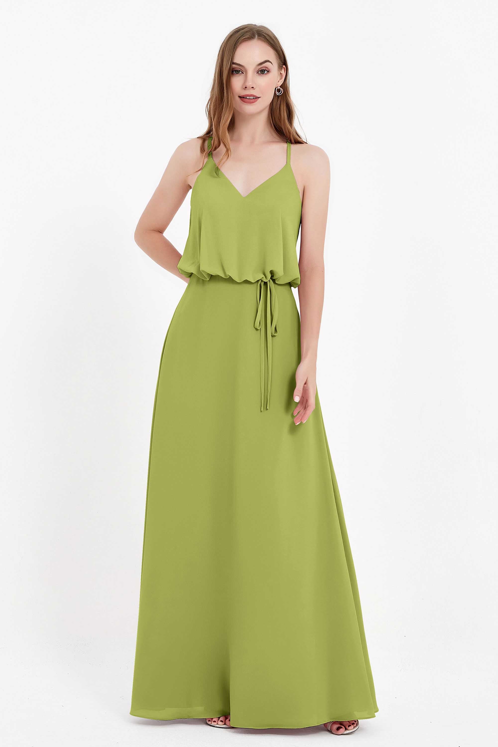 Spaghetti Straps Chiffon Bridesmaid Dress Boho Floor Length Formal Evening Dresses Gowns