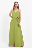 Spaghetti Straps Chiffon Bridesmaid Dress Boho Floor Length Formal Evening Dresses Gowns