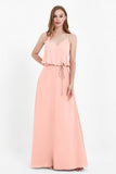 Spaghetti Straps Chiffon Bridesmaid Dress Boho Floor Length Formal Evening Dresses Gowns